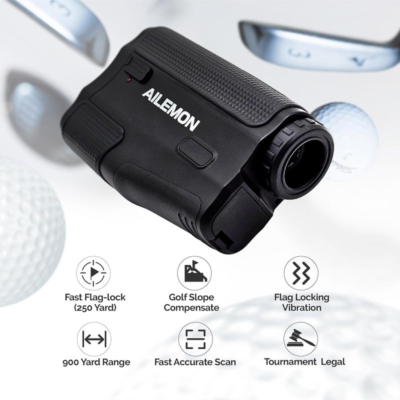 AILEMON Golf Laser Rangefinder Hunting Range Finder 900Y Fast Focus High-Precision Continuous Scan Flag Pole Locking Vibration Function Slope Mode Range Finder - Image 2